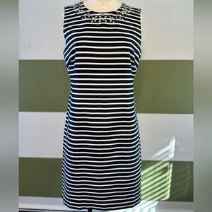Navy and White striped Embellished Dress